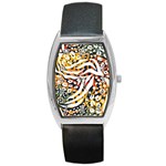 Abstract Geometric Seamless Pattern With Animal Print Barrel Style Metal Watch Front