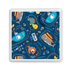 Seamless Pattern Vector Submarine With Sea Animals Cartoon Memory Card Reader (square) by Simbadda