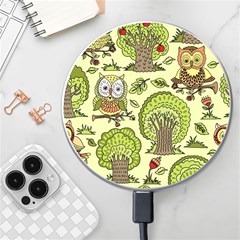 Seamless Pattern With Trees Owls Wireless Fast Charger(white) by Simbadda