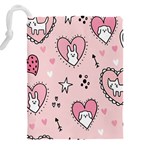 Cartoon Cute Valentines Day Doodle Heart Love Flower Seamless Pattern Vector Drawstring Pouch (4XL) Back