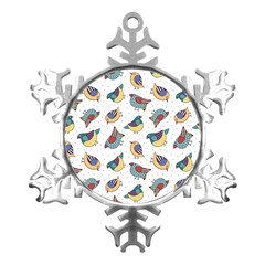 Seamless-pattern-with-hand-drawn-bird-black Metal Small Snowflake Ornament by Simbadda