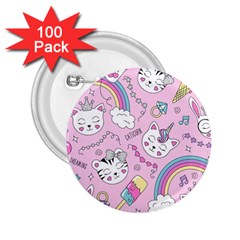 Beautiful-cute-animals-pattern-pink 2 25  Buttons (100 Pack)  by Simbadda