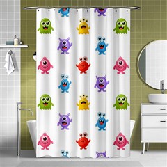 Seamless-pattern-cute-funny-monster-cartoon-isolated-white-background Shower Curtain 48  X 72  (small)  by Simbadda