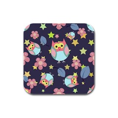 Owl-stars-pattern-background Rubber Square Coaster (4 Pack) by Simbadda