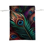 Peacock Feathers Nature Feather Pattern Lightweight Drawstring Pouch (XL) Front