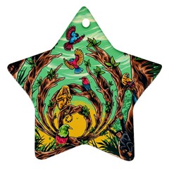Monkey Tiger Bird Parrot Forest Jungle Style Star Ornament (two Sides) by Grandong