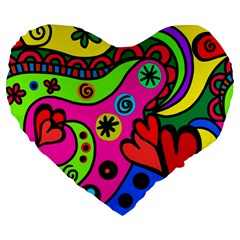 Seamless Doodle Large 19  Premium Flano Heart Shape Cushions by Bangk1t
