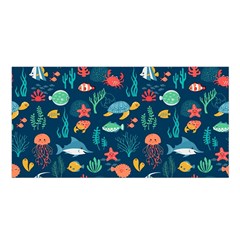 Variety Of Fish Illustration Turtle Jellyfish Art Texture Satin Shawl 45  X 80  by Bangk1t