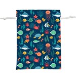 Variety Of Fish Illustration Turtle Jellyfish Art Texture Lightweight Drawstring Pouch (XL) Back