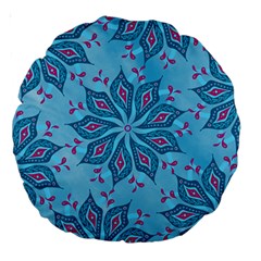 Flower Template Mandala Nature Blue Sketch Drawing Large 18  Premium Round Cushions by Bangk1t