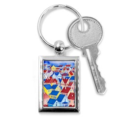 City Houses Cute Drawing Landscape Village Key Chain (rectangle) by Bangk1t