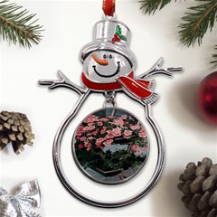 Pink Peony  Flower Metal Snowman Ornament by artworkshop