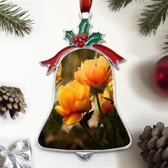 Yellow Butterfly Flower Metal Holly Leaf Bell Ornament by artworkshop