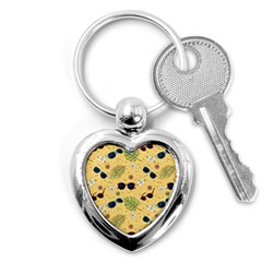 Seamless Pattern Of Sunglasses Tropical Leaves And Flower Key Chain (heart) by Grandong