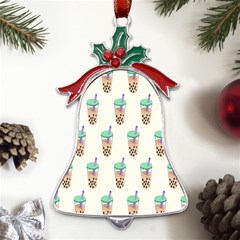 Cute Boba Metal Holly Leaf Bell Ornament by artworkshop