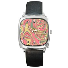 Pattern Glitter Pastel Layer Square Metal Watch by Grandong