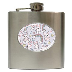 Seamless-pattern-with-cute-rabbit-character Hip Flask (6 Oz) by pakminggu