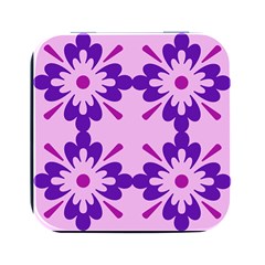 Pink And Purple Flowers Pattern Square Metal Box (black) by shoopshirt