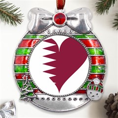 Heart-love-flag-qatar Metal X mas Ribbon With Red Crystal Round Ornament by Bedest