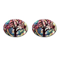 Tree-moon-night-sky-landscape Cufflinks (oval) by Bedest