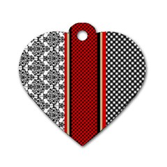 Background-damask-red-black Dog Tag Heart (one Side) by Bedest