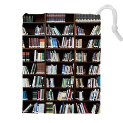 Book Collection In Brown Wooden Bookcases Books Bookshelf Library Drawstring Pouch (5xl) by Ravend