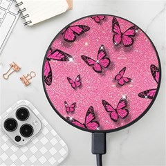 Pink Glitter Butterfly Wireless Fast Charger(black) by Ndabl3x