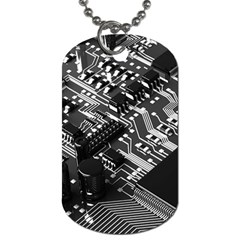 Black And Gray Circuit Board Computer Microchip Digital Art Dog Tag (one Side) by Bedest