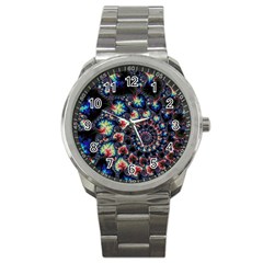 Psychedelic Colorful Abstract Trippy Fractal Sport Metal Watch by Bedest