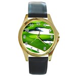 Golf Course Par Green Round Gold Metal Watch Front