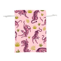 Pink Tigers And Tropical Leaves Patern Lightweight Drawstring Pouch (m) by Sarkoni