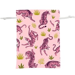 Pink Tigers And Tropical Leaves Patern Lightweight Drawstring Pouch (xl) by Sarkoni
