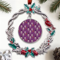 Skull Halloween Pattern Metal X mas Wreath Holly Leaf Ornament by Ndabl3x