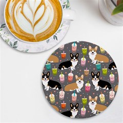 Welsh Corgi Dog Boba Tea Bubble Kawaii Uv Print Round Tile Coaster by Grandong