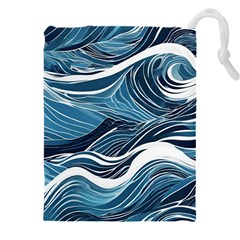 Abstract Blue Ocean Wave Drawstring Pouch (5xl) by Jack14