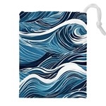 Abstract Blue Ocean Wave Drawstring Pouch (5XL) Front