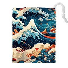 Wave Pattern Drawstring Pouch (5xl) by Valentinaart