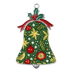 Christmas Pattern Metal Holly Leaf Bell Ornament by Valentinaart
