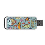 Cartoon Underwater Seamless Pattern With Crab Fish Seahorse Coral Marine Elements Portable USB Flash (Two Sides) Front