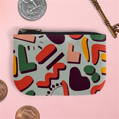 Shapes In Retro Colors On A Green Background Mini Coin Purse by LalyLauraFLM