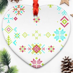 Christmas Cross Stitch Pattern Effect Holidays Symmetry Ornament (heart) by Sarkoni