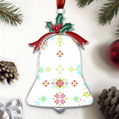 Christmas Cross Stitch Pattern Effect Holidays Symmetry Metal Holly Leaf Bell Ornament by Sarkoni