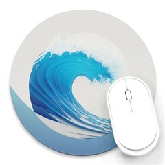 Wave Tsunami Tidal Wave Ocean Sea Water Round Mousepad by uniart180623