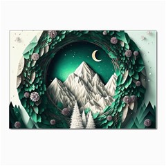 Christmas Wreath Winter Mountains Snow Stars Moon Postcards 5  X 7  (pkg Of 10) by uniart180623
