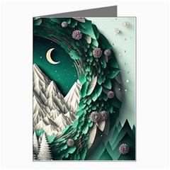 Christmas Wreath Winter Mountains Snow Stars Moon Greeting Card by uniart180623