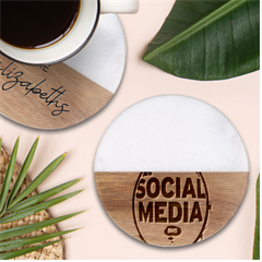 Social Media Computer Internet Typography Text Poster Classic Marble Wood Coaster (round)  by Ket1n9