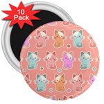 Cute Kawaii Kittens Seamless Pattern 3  Magnets (10 pack)  Front