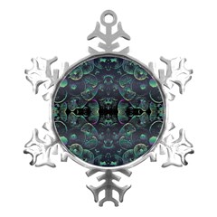 Background Pattern Mushrooms Metal Small Snowflake Ornament by Ravend