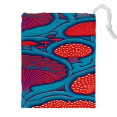 Vintage Ornate Mushroom Leafage Wallpaper Drawstring Pouch (4xl) by Vaneshop