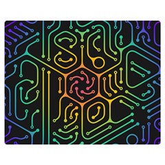 Circuit Hexagonal Geometric Pattern Background Pattern Premium Plush Fleece Blanket (medium) by Vaneshop